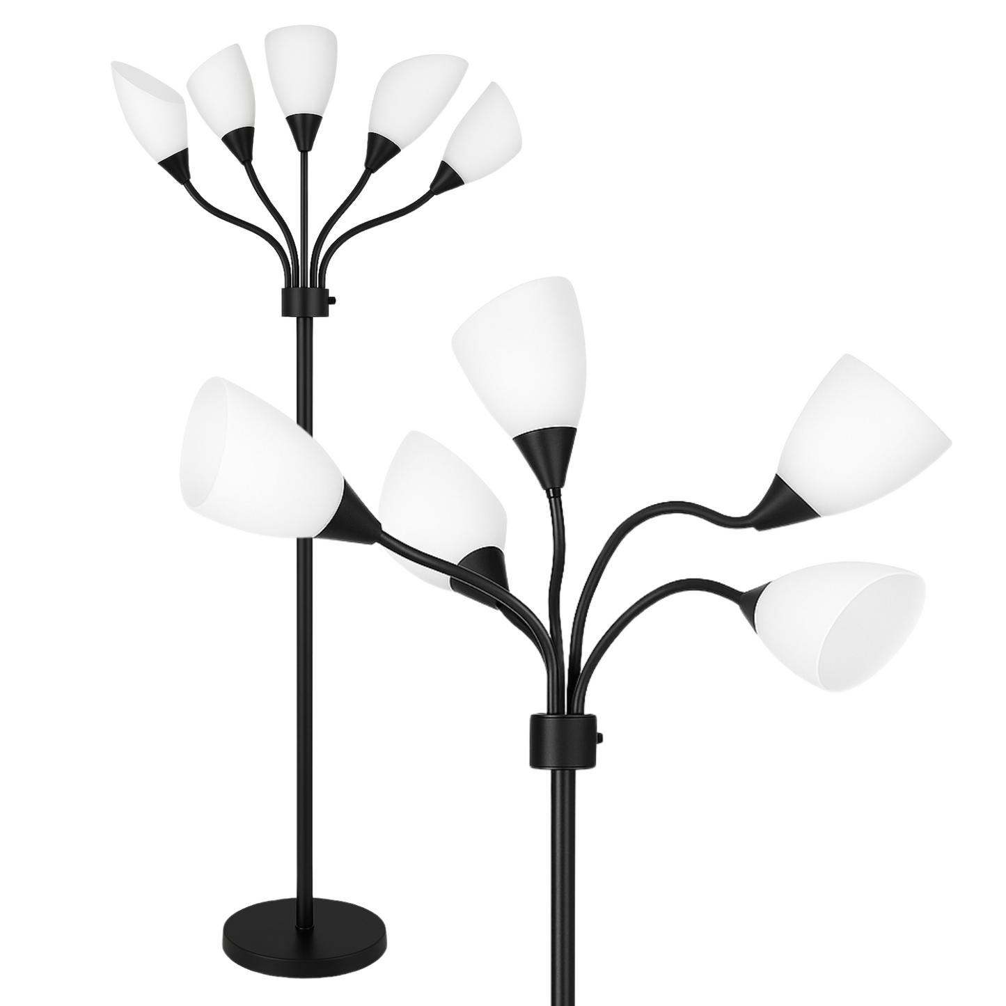 Modern Medusa Floor Lamp - 5 Light Standing Lamp for Bedroom and Living Room with Adjustable Acrylic White Shades - Tall Floor Lamp for Bedroom, Floor Lamps for Living Room