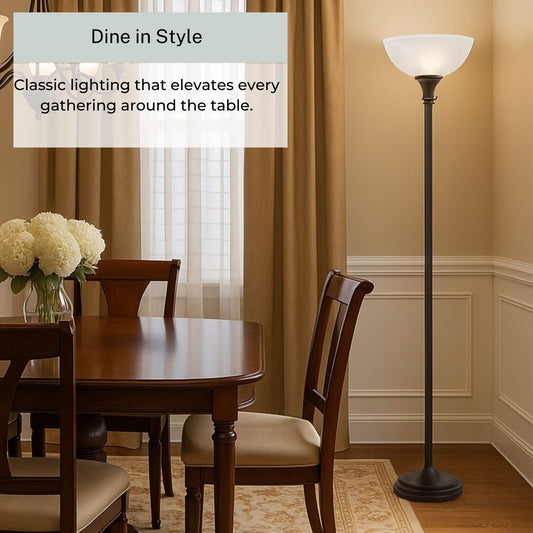 Torchiere Threshold Floor Lamp with Bronze Finish & Frosted White Shade