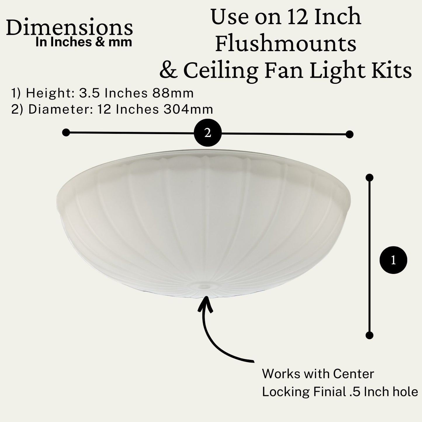 Frosted Glass Ceiling Light Cover Replacement For Ceiling Mounted Fixture Or Ceiling Fan Replacement Globes 11.57" Dia x 3.58" Height- Glass Light Cover - Light Fixture Replacement Glass Frosted White