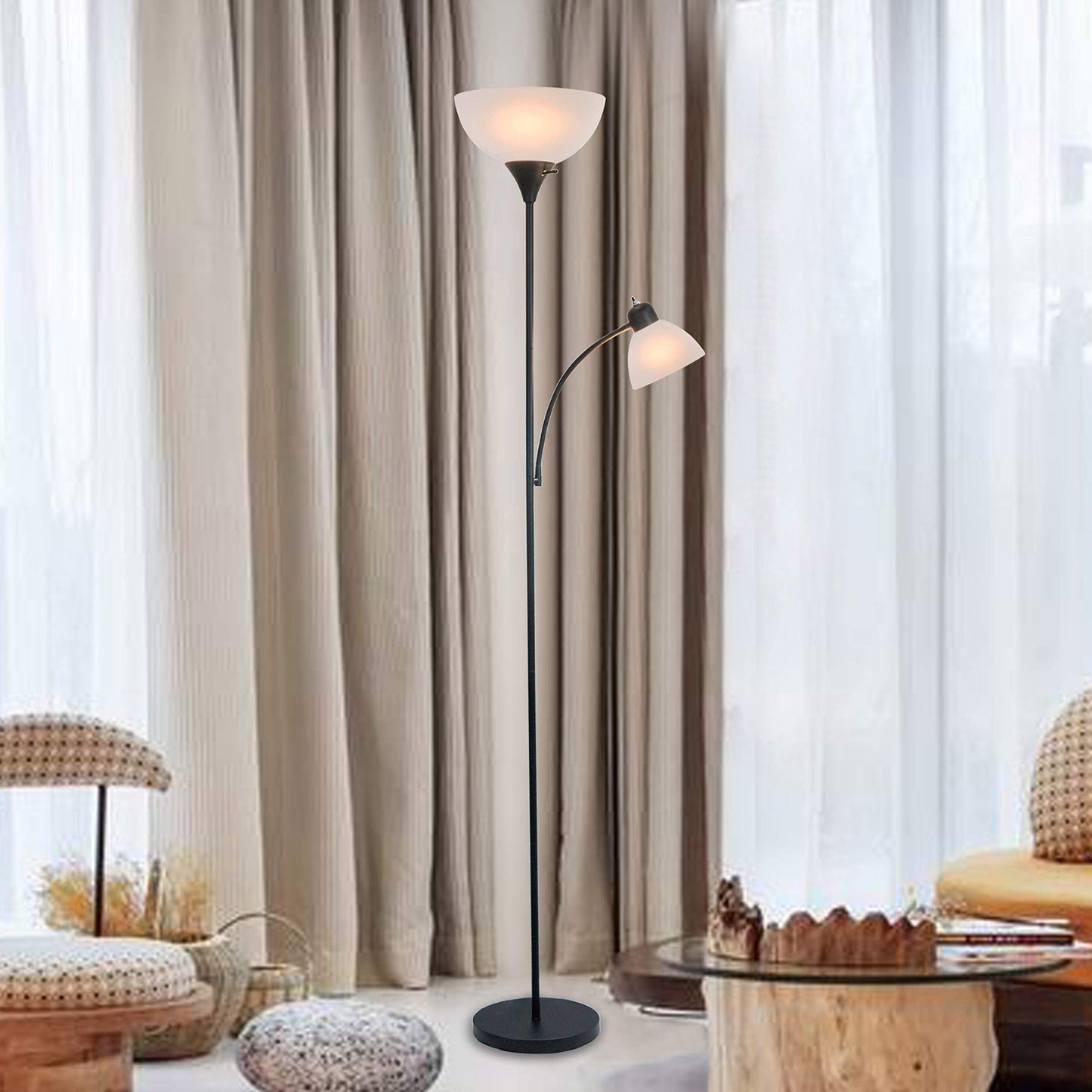 Torchiere Floor Lamp with Opal White Cone Shade – Standing Lamp for Living Room or Bedroom – Super Bright Corner Pole Lamp, Modern Floor Lamps for Living Room