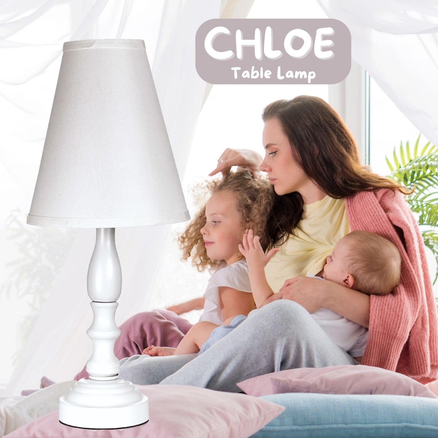 Chloe Bedside Table Lamp / Bedroom Light with Fabric Bell Shade