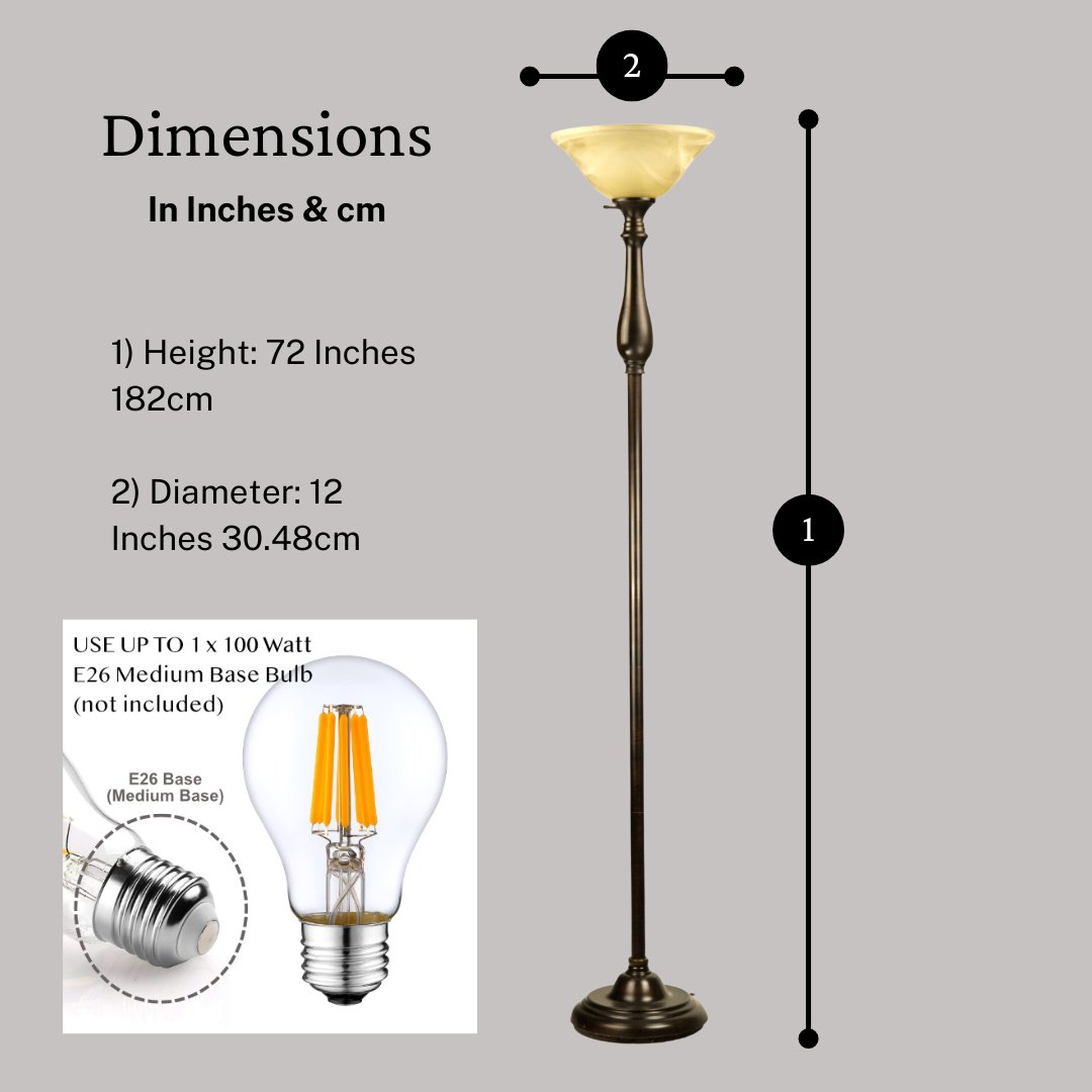 Royal Floor Lamp With Bronze Finish And Amber Alabaster Glass Shade -looking For Floor Lamp For Bedroom, Standing Lamp Or Floor Lamps For Living Room This Torchiere Floor Lamp Is A Great Choice