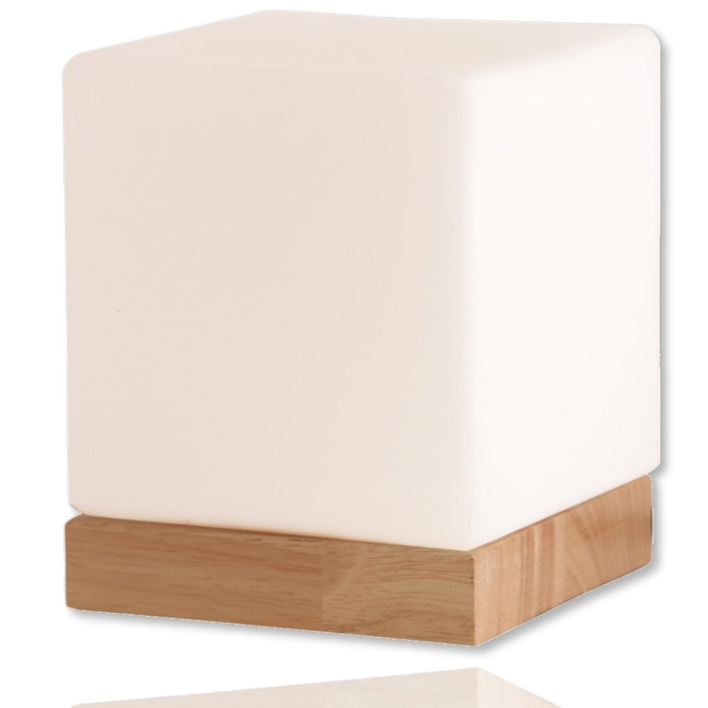 LIGHTACCENTS Square Lamp Accent Light Cube: Felix Glass Cube Table Lamp with 6W 2700K LED Bulb Included - Wooden Base Nightstand Cube Light for Bedside, Accent Lamp with Glass Shade