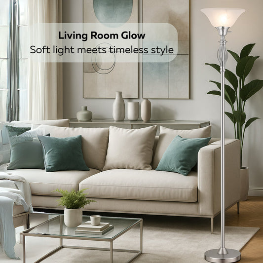 Iron Scroll Floor Lamp with Alabaster Glass Bowl Shade for Living Room Decor - Tall Floor Lamp - Traditional Iron Scrollwork Floor Lamp for Bedroom Floor Lamps for Living room – 70" Tall- (Bronze)