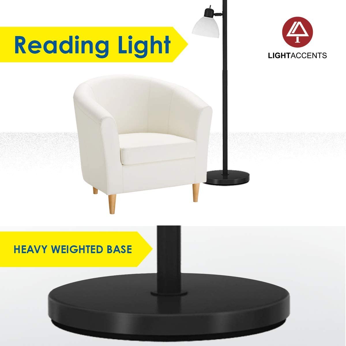 Floor Lamp by Light Accents - Floor Lamp for Living Room - Torchiere 3 Light Tall Lamp - 3 Light Standing Lamp 72" Tall Corner Lamp - Floor Lamp for Bedrooms (Black)