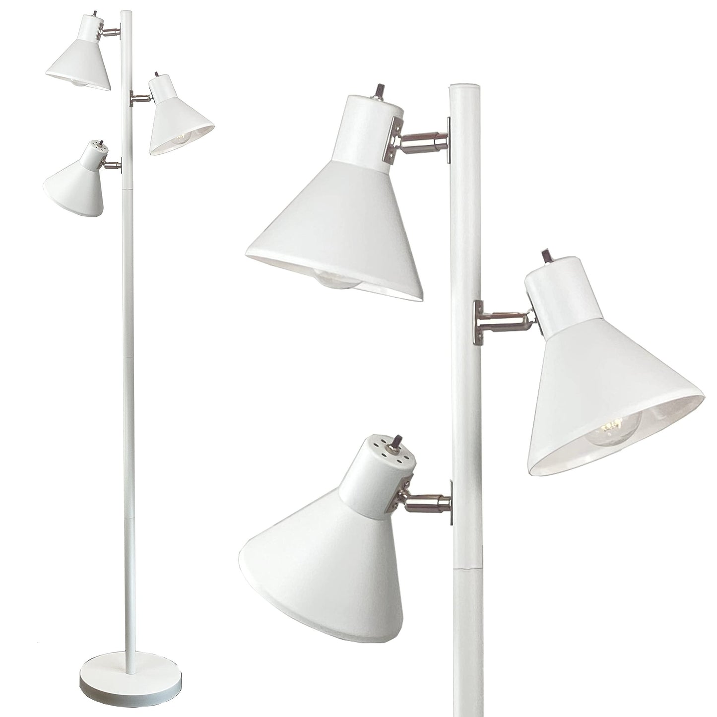 Dorm 3 Light Floor Lamp with 3 Adjustable Reading Room Lights by Lightaccents - Tree Style Standing Lamp with Adjustable Lights - Floor Standing Pole Light - Living Room Lamp (Brushed Nickel)