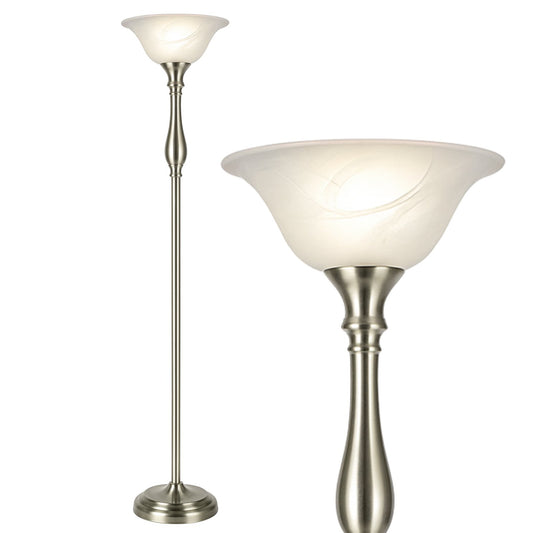 Tall Torchiere Floor Lamp with Alabaster Glass – Brushed Nickel or Oil Rubbed Bronze | 72” E26 100W