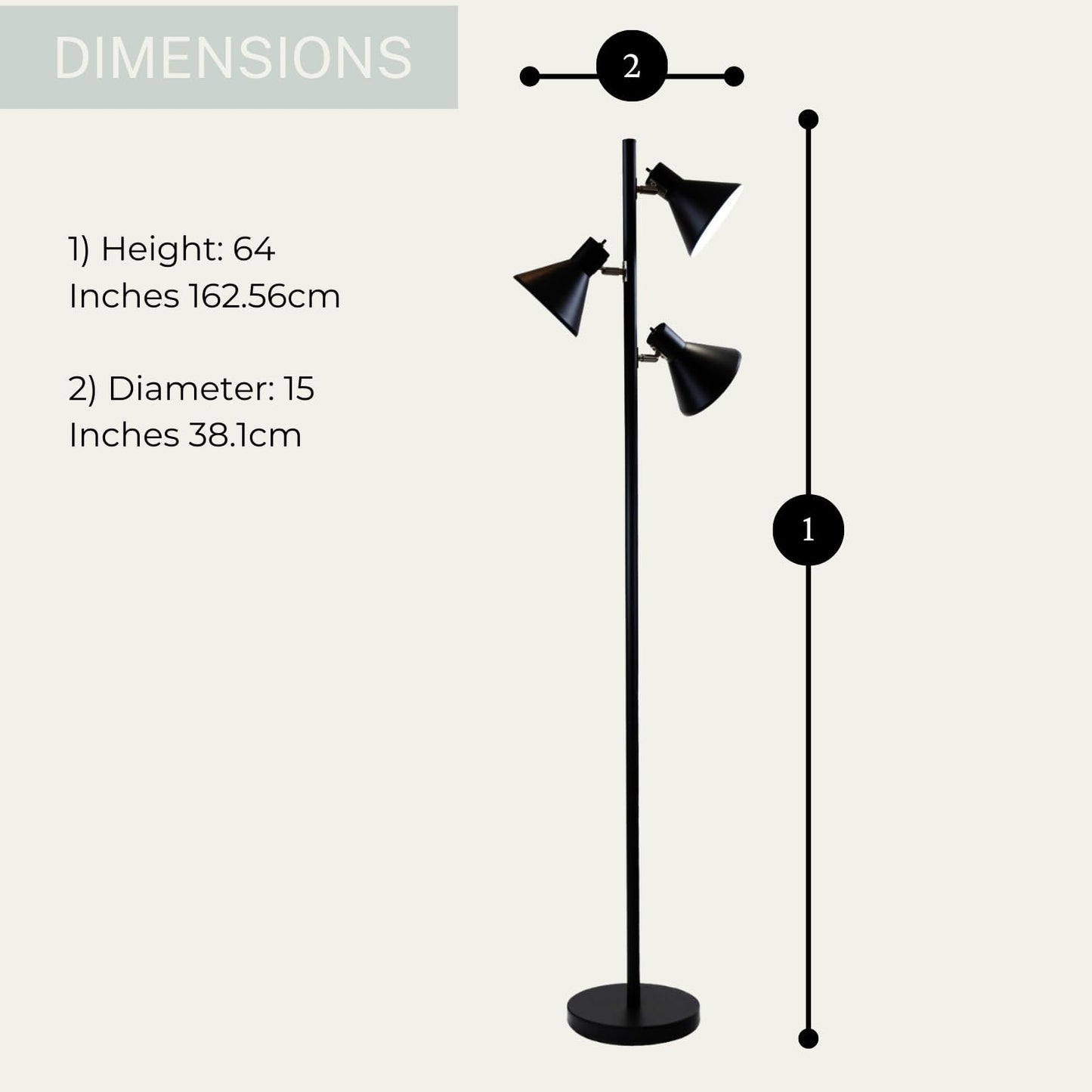 Dorm 3 Light Floor Lamp with 3 Adjustable Reading Room Lights by Lightaccents - Tree Style Standing Lamp with Adjustable Lights - Floor Standing Pole Light - Living Room Lamp (Brushed Nickel)