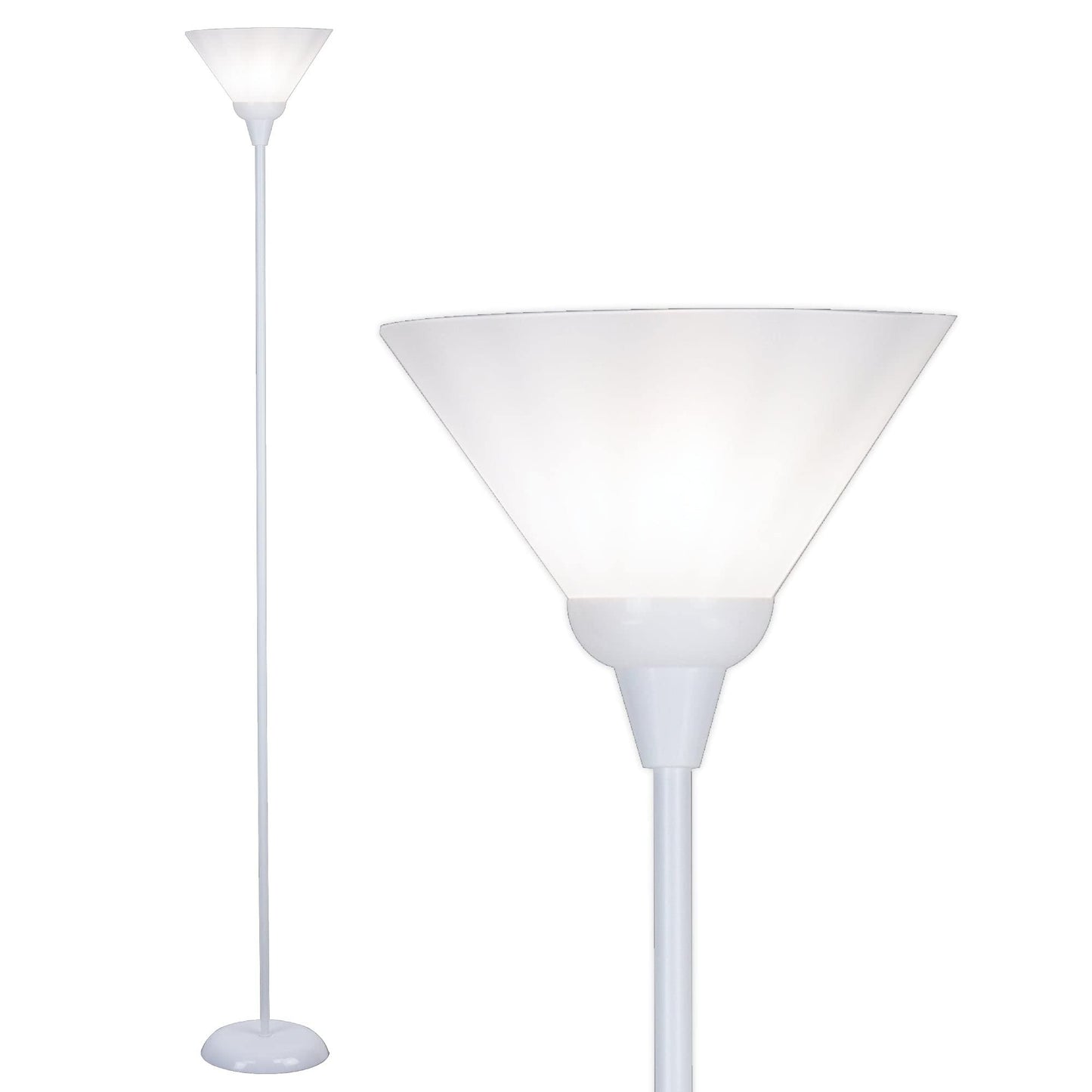 Torchiere Floor Lamp - Contemporary Standing Lamp with Opal White Cone Shaped Shade