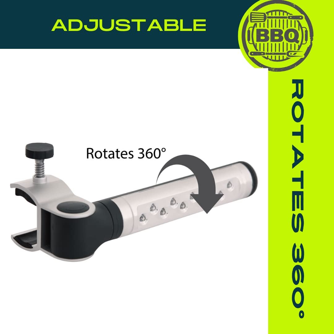 LIGHTACCENTS Barbecue Grill Light, Battery Operated LED BBQ Grill Light, Aluminum Clamp, Adjustable 180 Degrees, 10 LED Bulbs, Perfect for Outdoor Kitchen