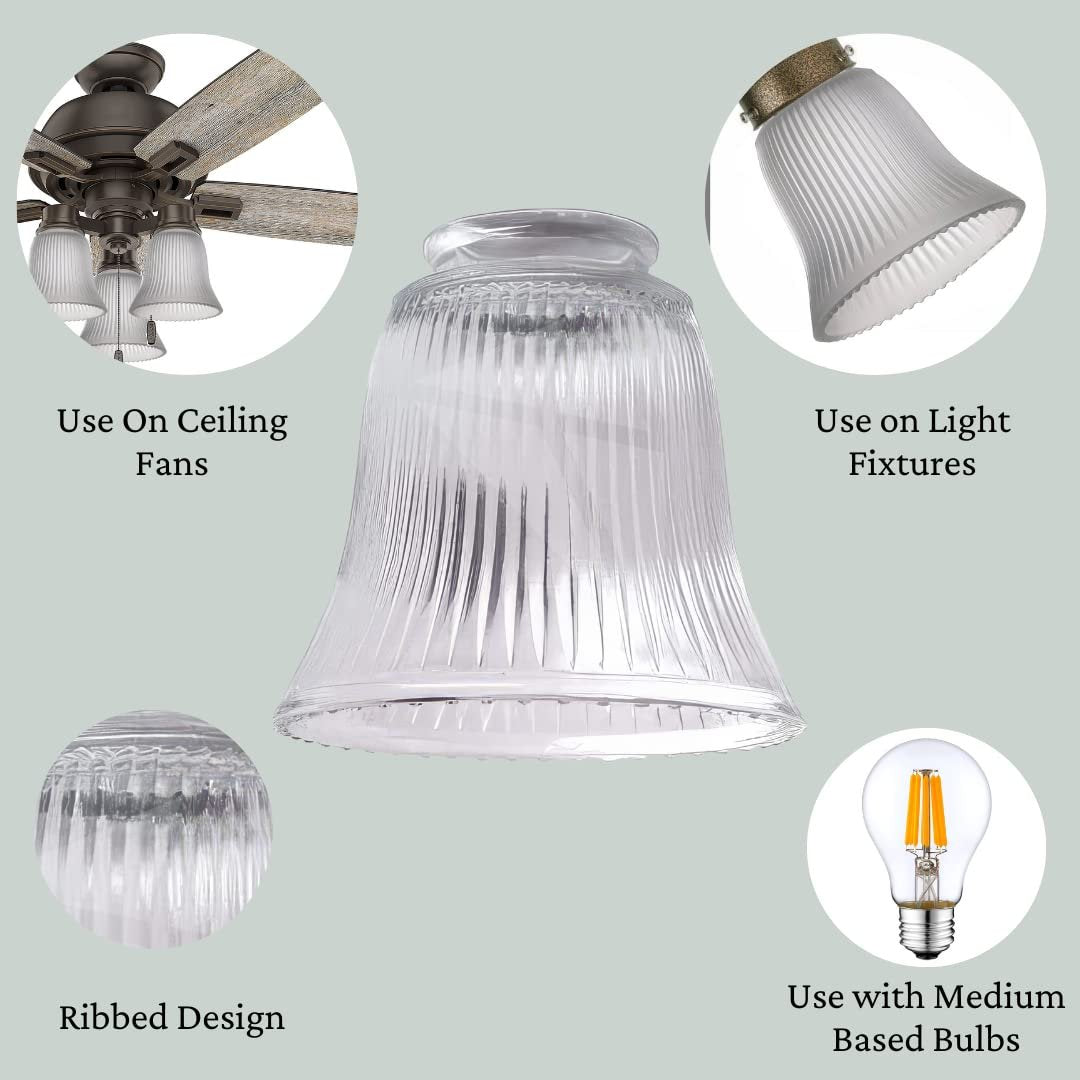 LIGHTACCENTS Ceiling Fan Light Covers For Ceiling Fan Light Kit - Clear Wave Glass Shade Lamp Replacement Kit For Ceiling Fan Light Kits. Clear Glass Shade (4-pack)