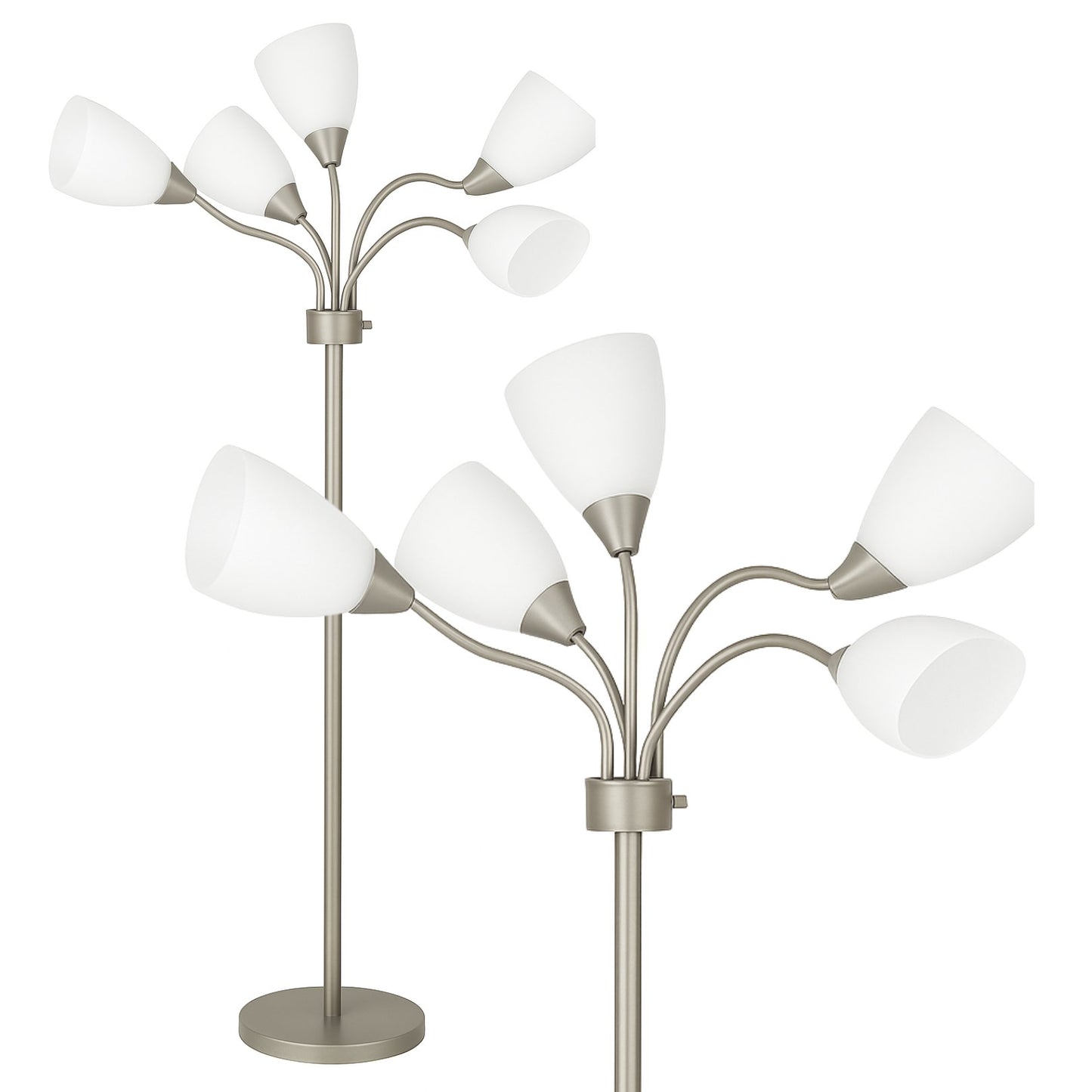 Medusa 5-Light Adjustable Floor Lamp – Black or Silver with White or Multicolor Shades for Living Room, Bedroom, or Office Decor