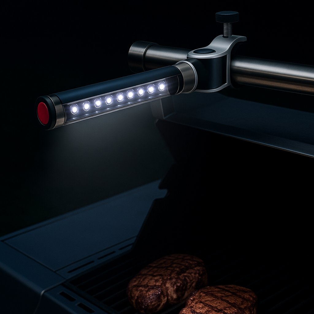 LIGHTACCENTS Barbecue Grill Light, Battery Operated LED BBQ Grill Light, Aluminum Clamp, Adjustable 180 Degrees, 10 LED Bulbs, Perfect for Outdoor Kitchen