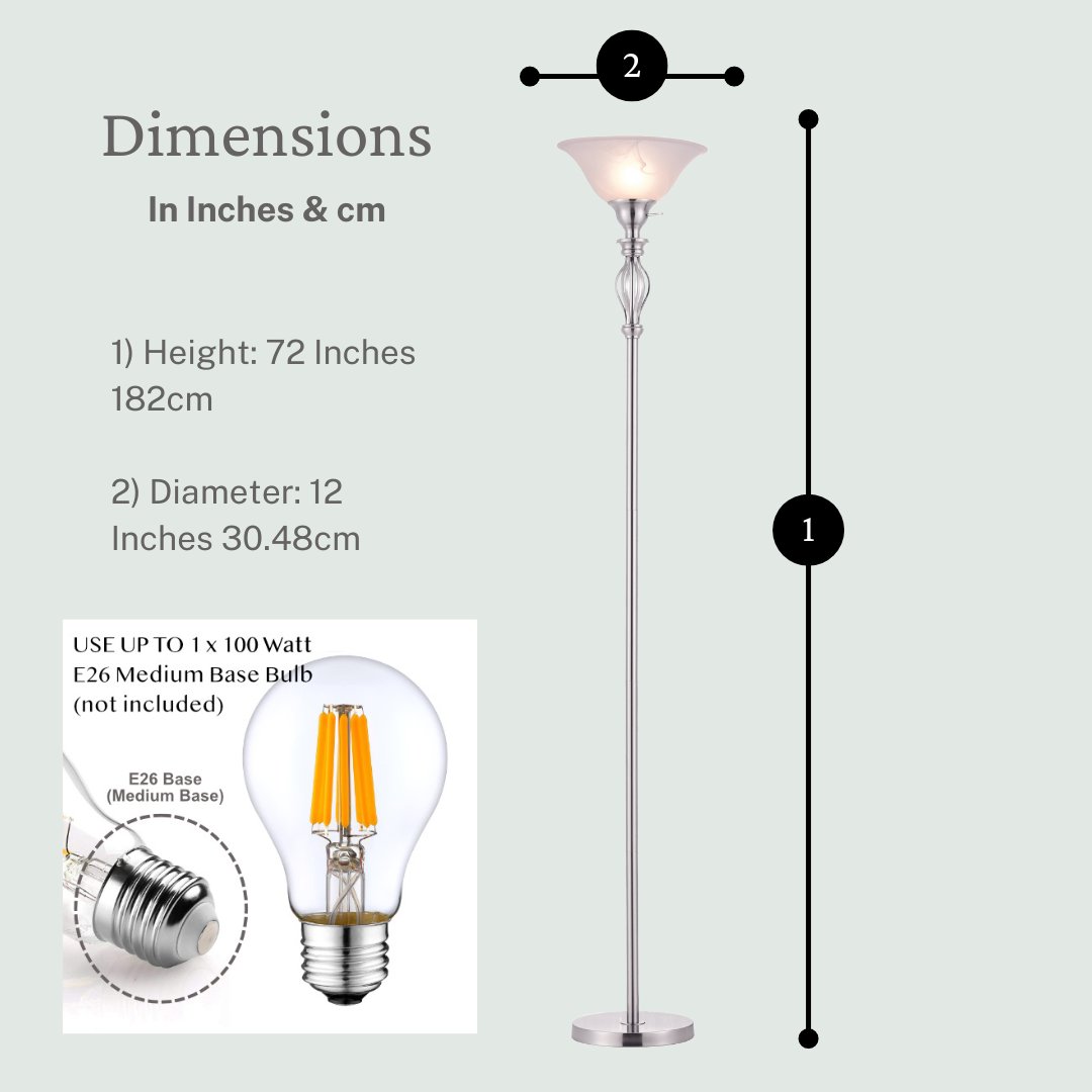 Iron Scroll Floor Lamp with Alabaster Glass Bowl Shade for Living Room Decor - Tall Floor Lamp - Traditional Iron Scrollwork Floor Lamp for Bedroom Floor Lamps for Living room – 70" Tall- (Bronze)