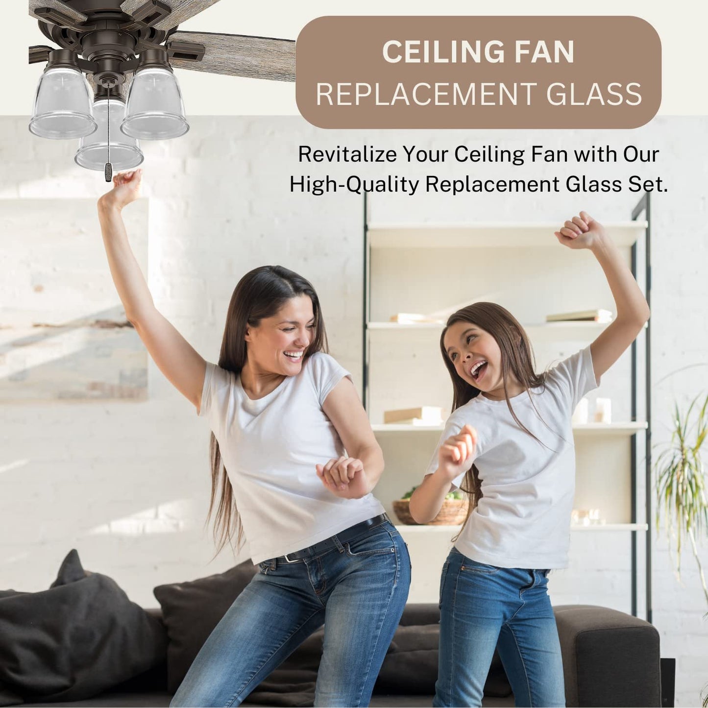 LIGHTACCENTS Ceiling Fan Light Covers For Ceiling Fan Light Kit - Clear Wave Glass Shade Lamp Replacement Kit For Ceiling Fan Light Kits. Clear Glass Shade (4-pack)
