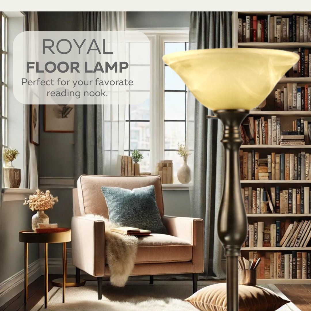 Royal Floor Lamp With Bronze Finish And Amber Alabaster Glass Shade -looking For Floor Lamp For Bedroom, Standing Lamp Or Floor Lamps For Living Room This Torchiere Floor Lamp Is A Great Choice
