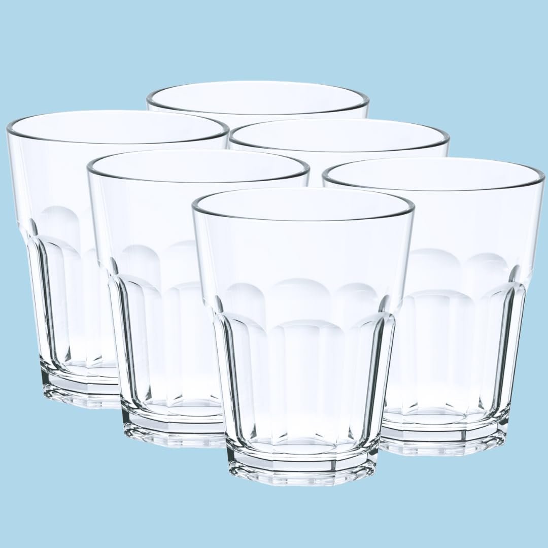 12 Oz Drinking Glasses Tritan Acrylic Cups Set By Decor Works - Glassware Plastic Tumblers - Water Glasses Acrylic Glasses - BPA Free & Durable - Dishwasher Safe Drinking Glasses Set Of 6