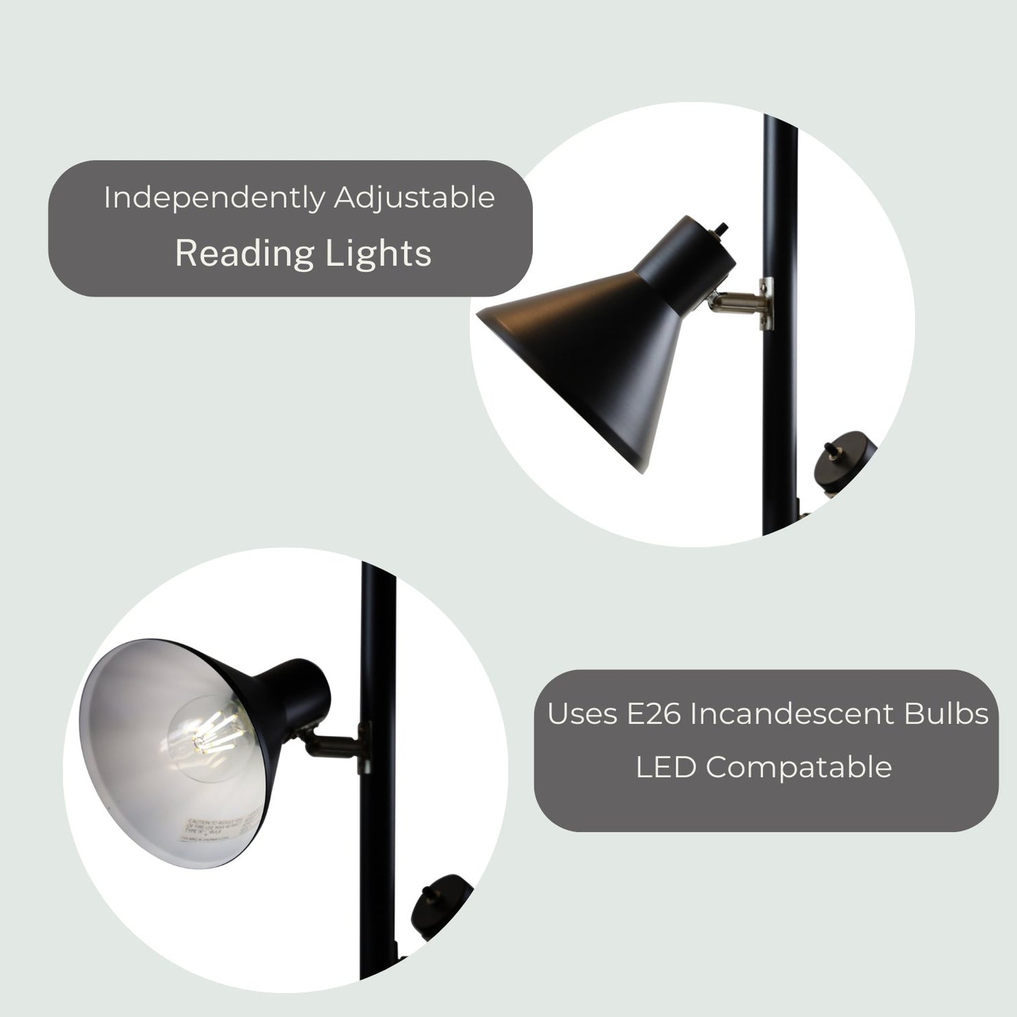 Dorm 3 Light Floor Lamp with 3 Adjustable Reading Room Lights by Lightaccents - Tree Style Standing Lamp with Adjustable Lights - Floor Standing Pole Light - Living Room Lamp (Brushed Nickel)