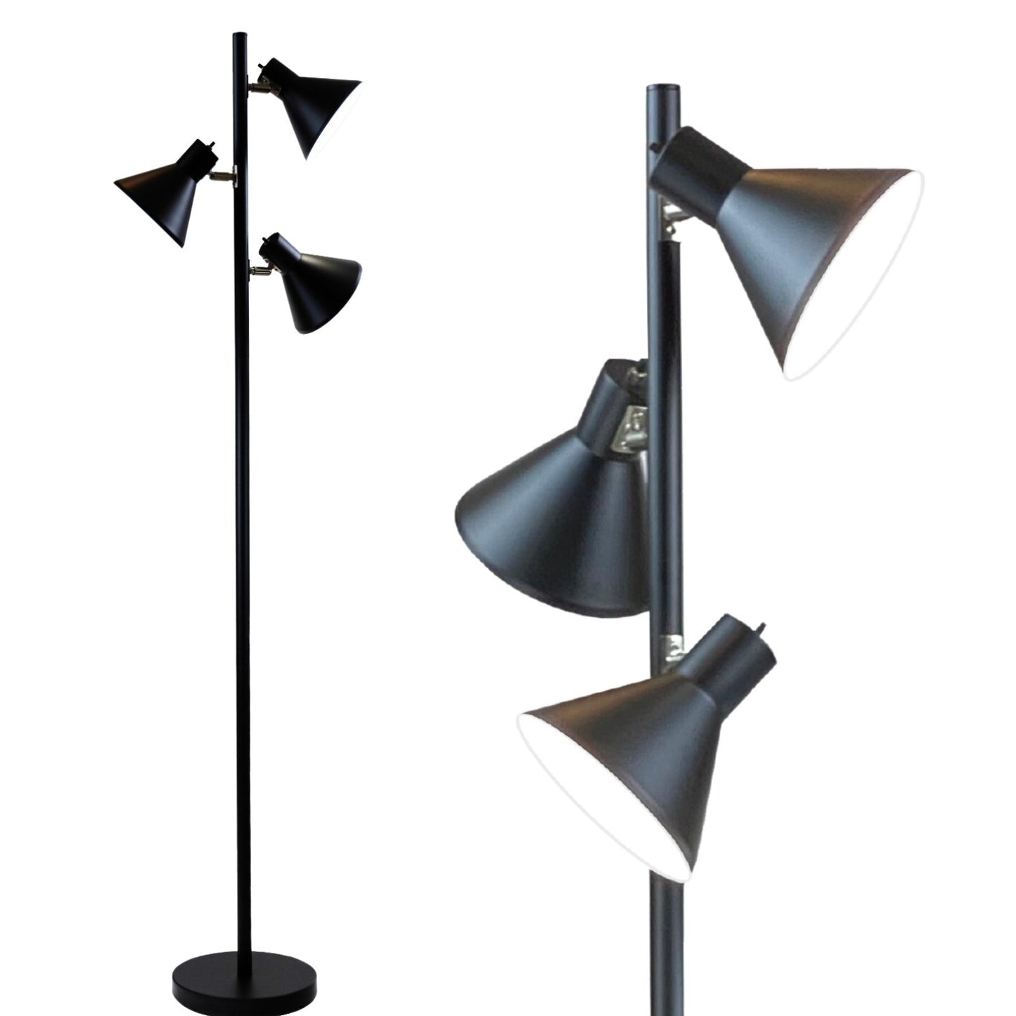 Dorm 3 Light Floor Lamp with 3 Adjustable Reading Room Lights by Lightaccents - Tree Style Standing Lamp with Adjustable Lights - Floor Standing Pole Light - Living Room Lamp (Brushed Nickel)