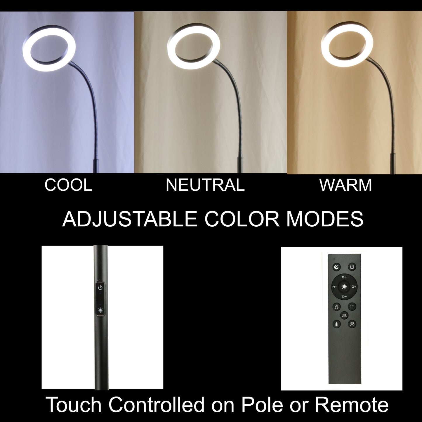 LED Floor Lamp With Adjustable Color and Dimmer Remote Touch Control