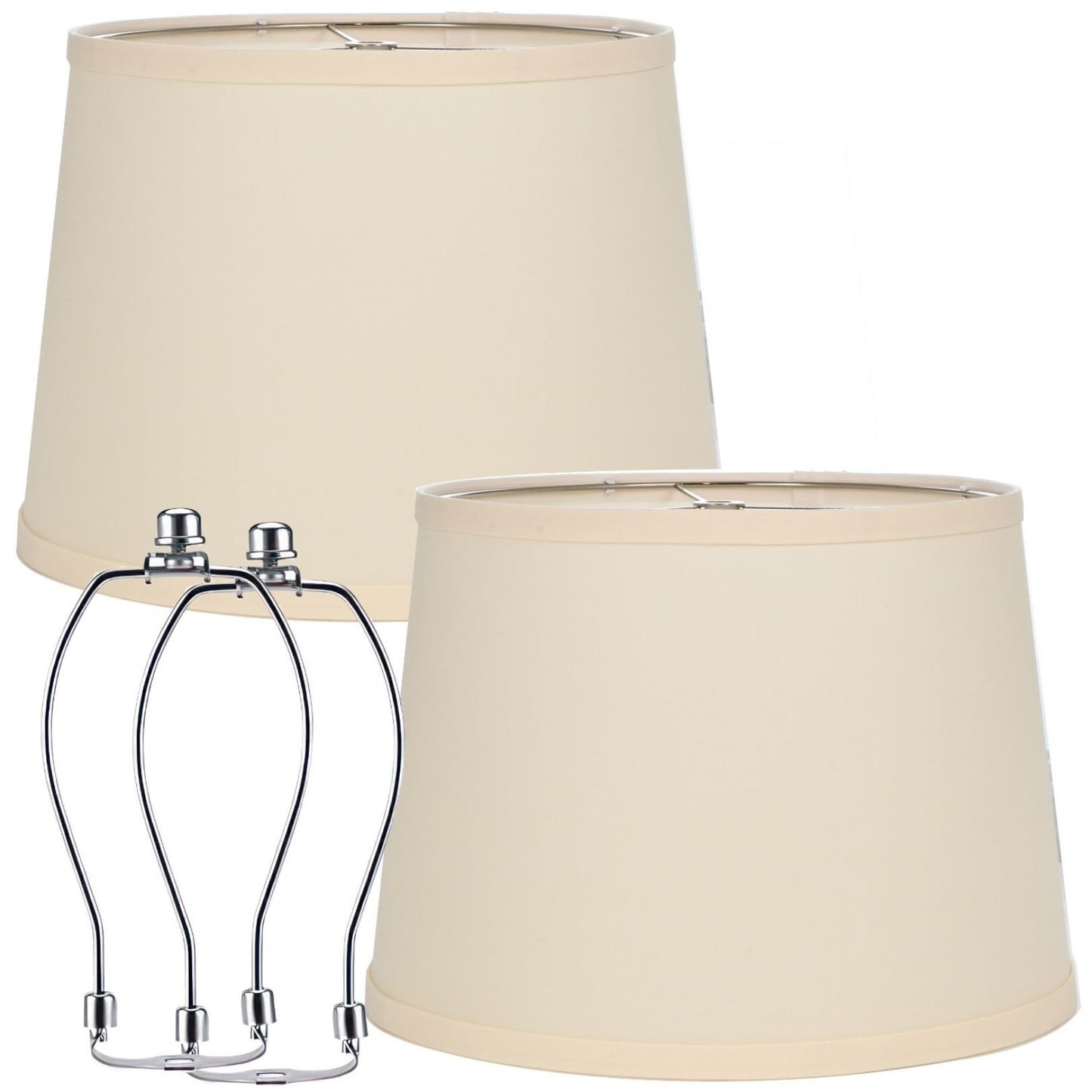 Lamp Shades For Table Lamps - Hand-Crafted Natural Linen Fabric (10" Top x 12" Diam x 9" Tall)- Fits Most Light Fixtures Nickel Spider Harp Included - Beige Linen Fabric with Nickel Finish (2-Pack)
