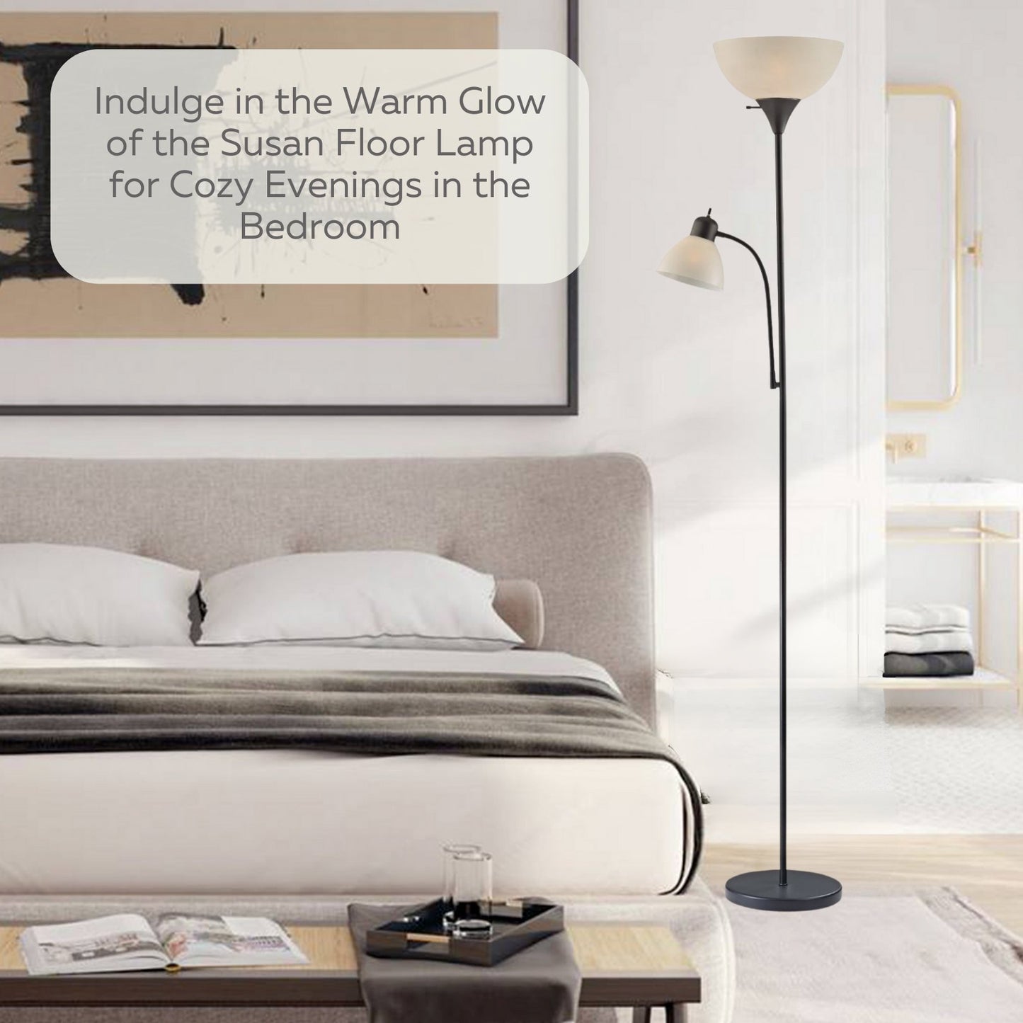 Adjustable Black Floor Lamp With Reading Light,