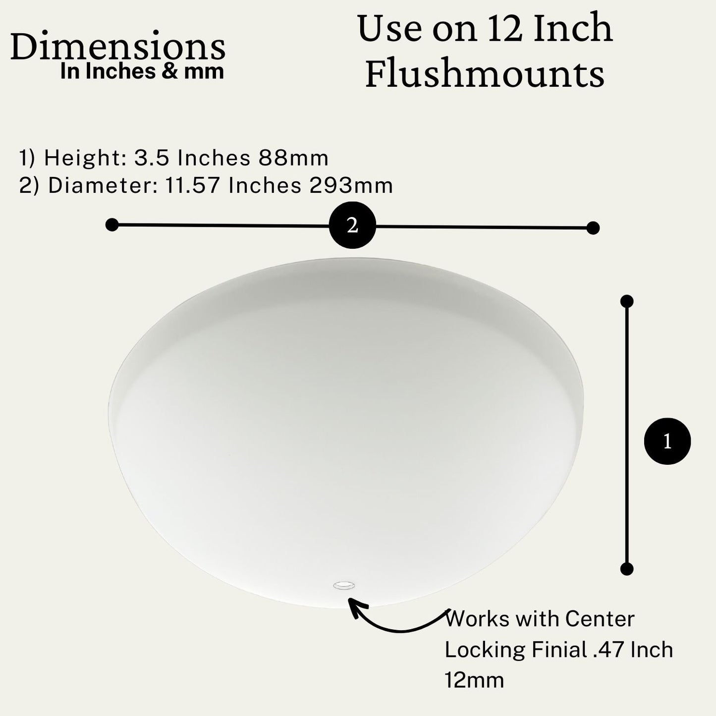Frosted Glass Ceiling Light Cover Replacement For Ceiling Mounted Fixture Or Ceiling Fan Replacement Globes 11.57" Dia x 3.58" Height- Glass Light Cover - Light Fixture Replacement Glass Frosted White