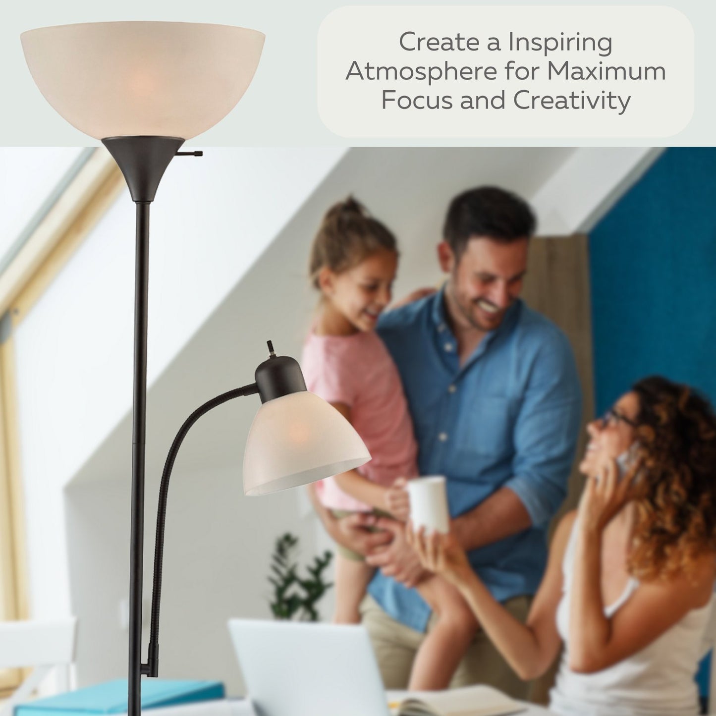 Adjustable Black Floor Lamp With Reading Light,