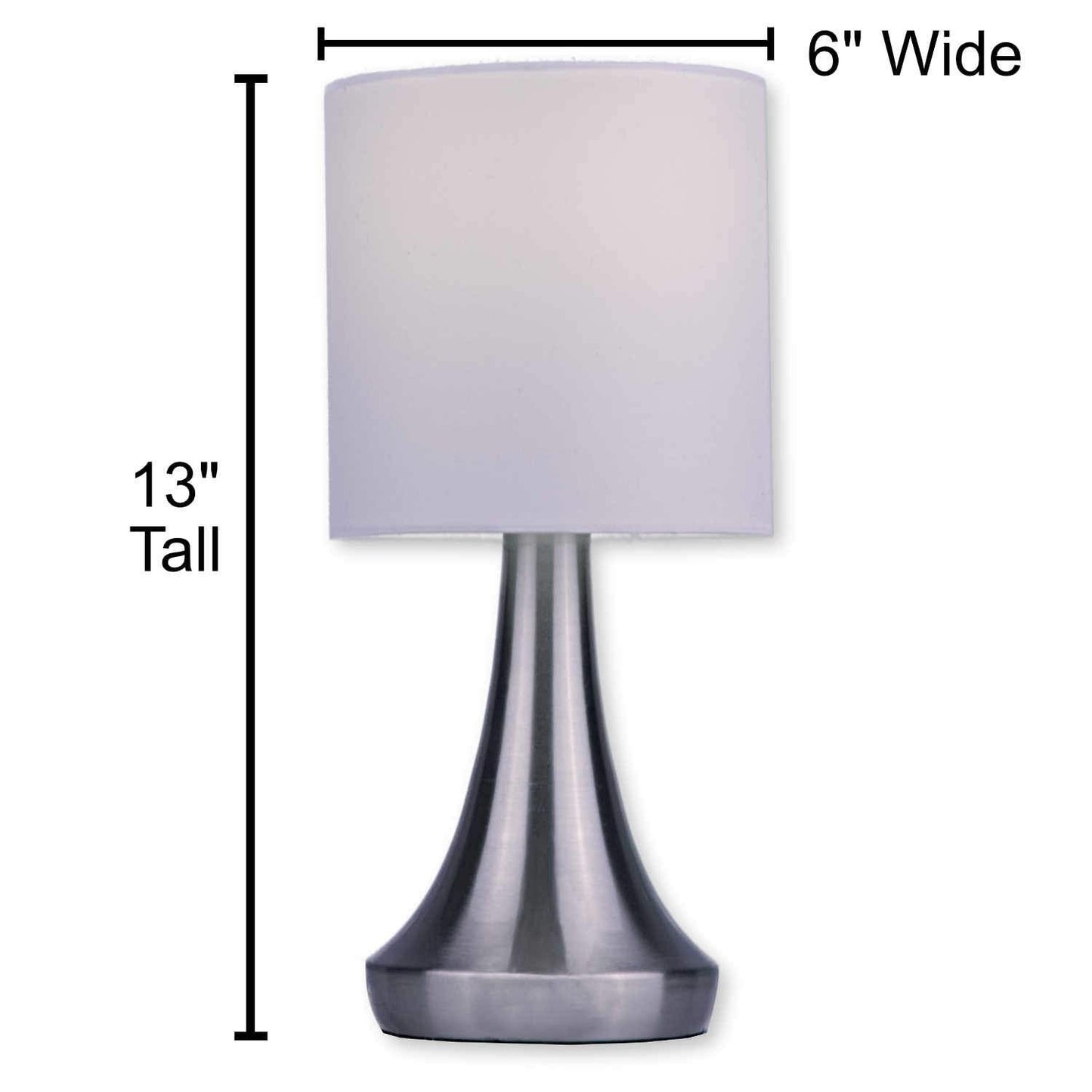 Touch Lamp by Light Accents - Touch On Lamp Stands 13" Tall Accent Light, Touch lamp Set with Fabric Shades and 3-Stage Touch Dimmer Brushed Nickel Finish