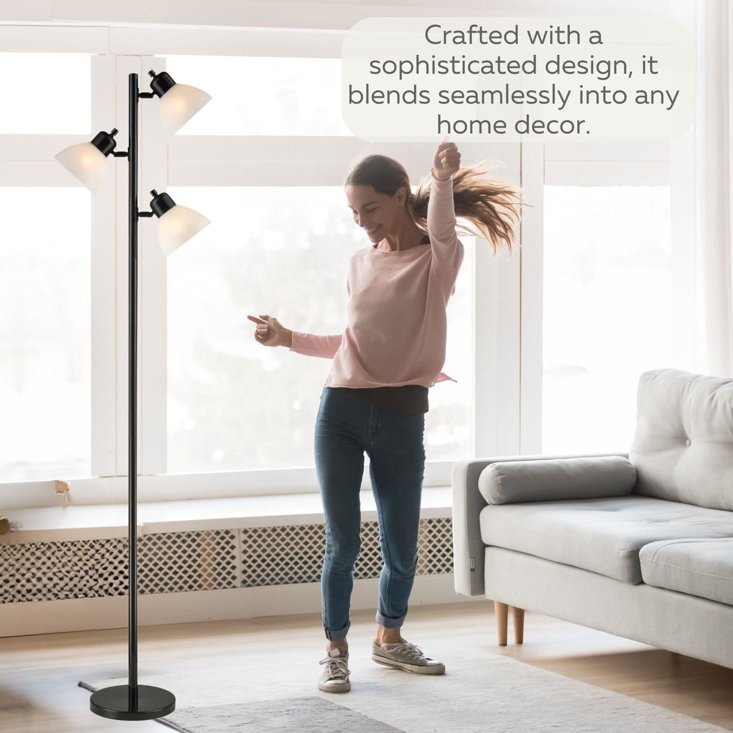 Dorm 3 Light Floor Lamp Tree Style Standing Pole Lamp with Adjustable Lights