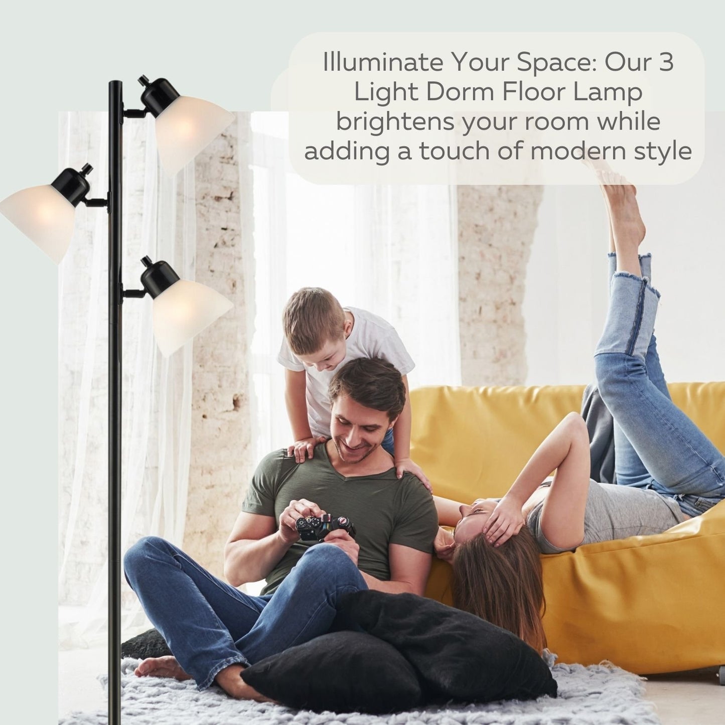 Dorm 3 Light Floor Lamp Tree Style Standing Pole Lamp with Adjustable Lights
