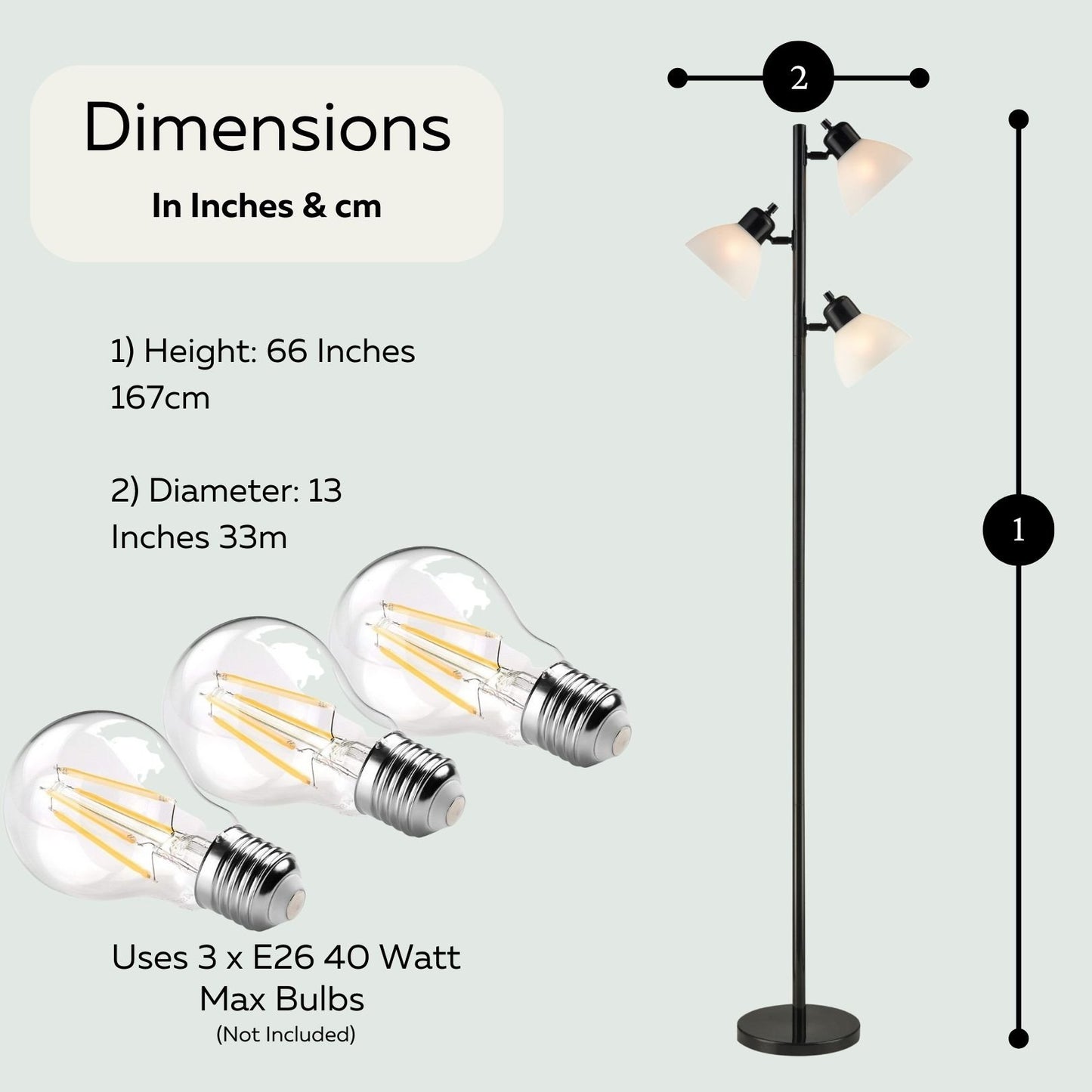 Dorm 3 Light Floor Lamp Tree Style Standing Pole Lamp with Adjustable Lights