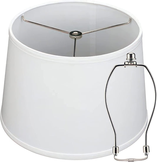 Lamp Shades For Table Lamps - Hand-Crafted Natural Linen Fabric (10" Top x 12" Diam x 9" Tall)- Fits Most Light Fixtures Nickel Spider Harp Included - White Linen Fabric with Nickel Finish (1-Pack)