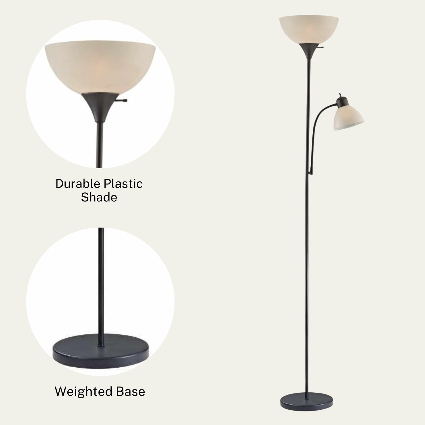Adjustable Black Floor Lamp With Reading Light,