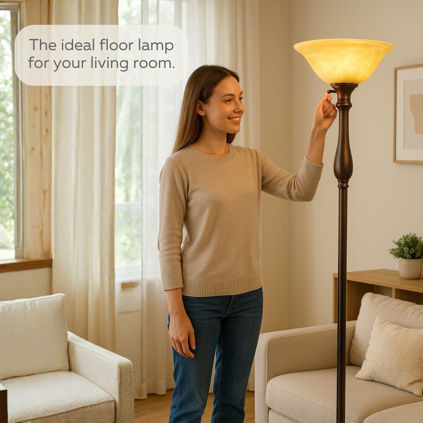 Tall Torchiere Floor Lamp with Alabaster Glass – Brushed Nickel or Oil Rubbed Bronze | 72” E26 100W