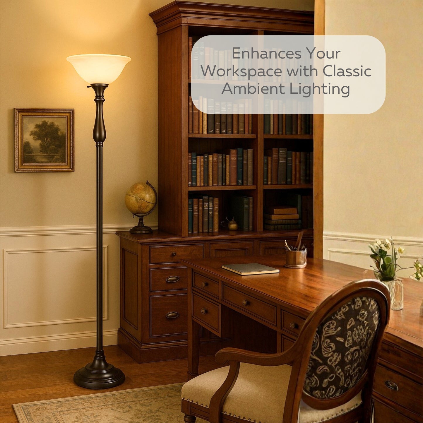 Tall Torchiere Floor Lamp with Alabaster Glass – Brushed Nickel or Oil Rubbed Bronze | 72” E26 100W