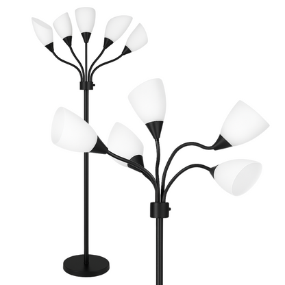 Modern Medusa Floor Lamp - 5 Light Standing Lamp for Bedroom and Living Room with Adjustable Acrylic White Shades - Tall Floor Lamp for Bedroom, Floor Lamps for Living Room