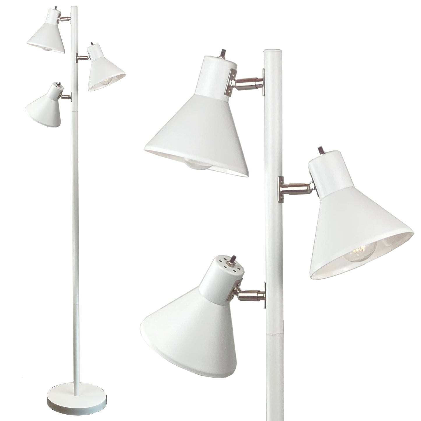 Dorm 3 Light Floor Lamp with 3 Adjustable Reading Room Lights by Lightaccents - Tree Style Standing Lamp with Adjustable Lights - Floor Standing Pole Light - Living Room Lamp (Brushed Nickel)