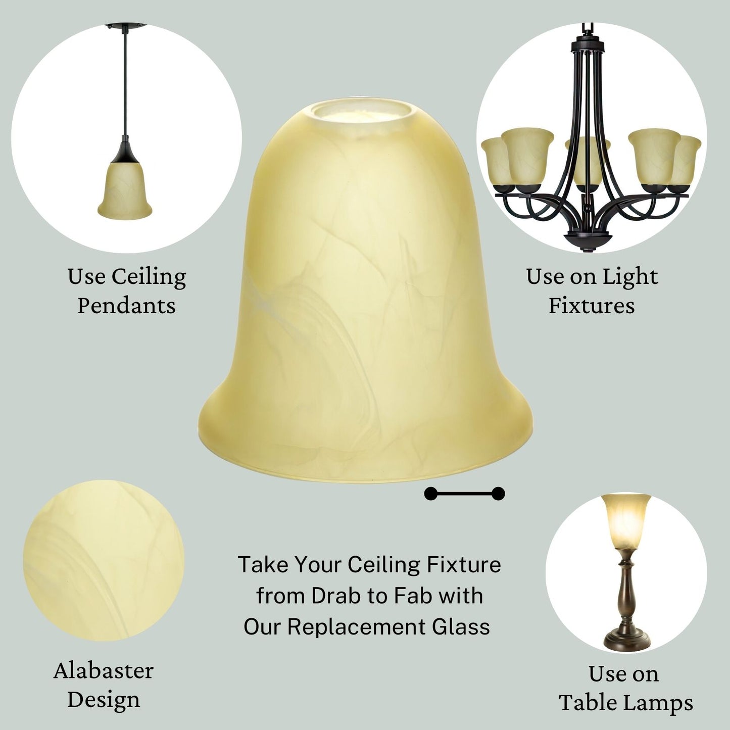 Alabaster Glass Pendant Light Shade, 6"x 6", Socket Nut Compatible Set of 3