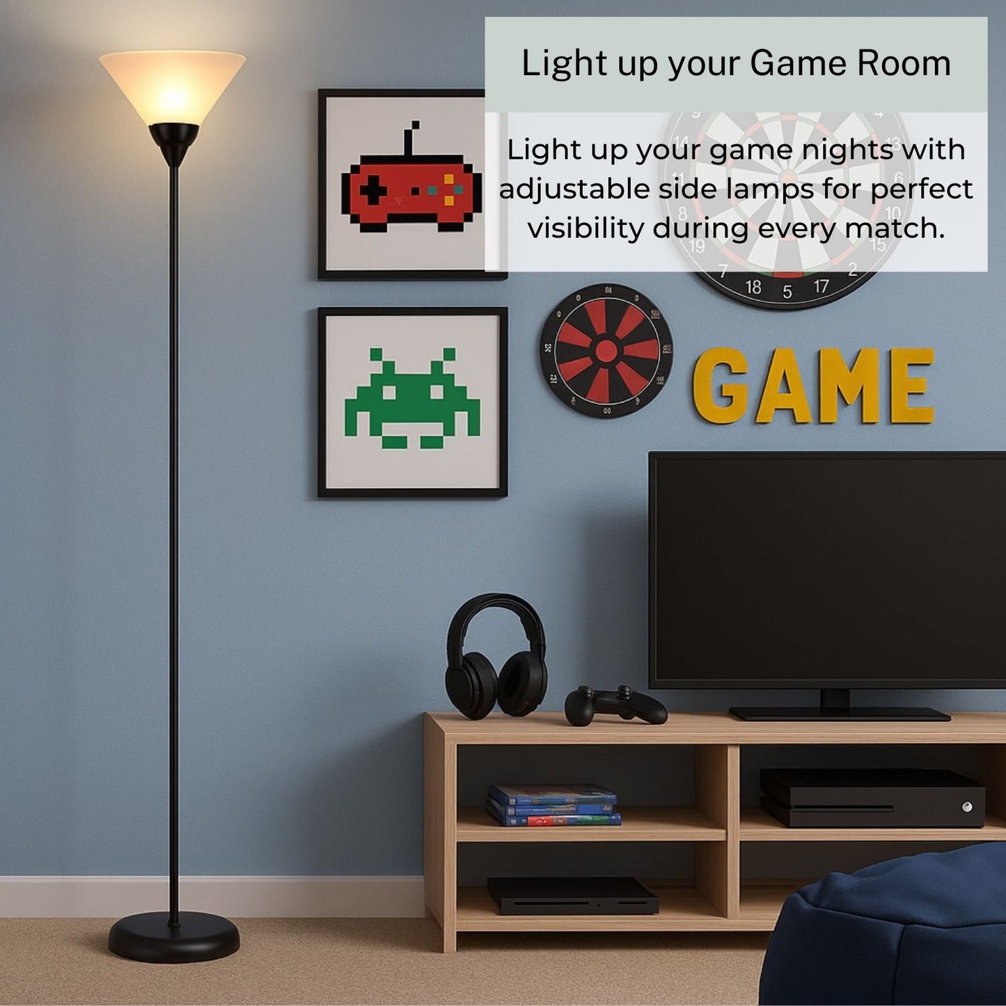 Torchiere Floor Lamp - Contemporary Standing Lamp with Opal White Cone Shaped Shade