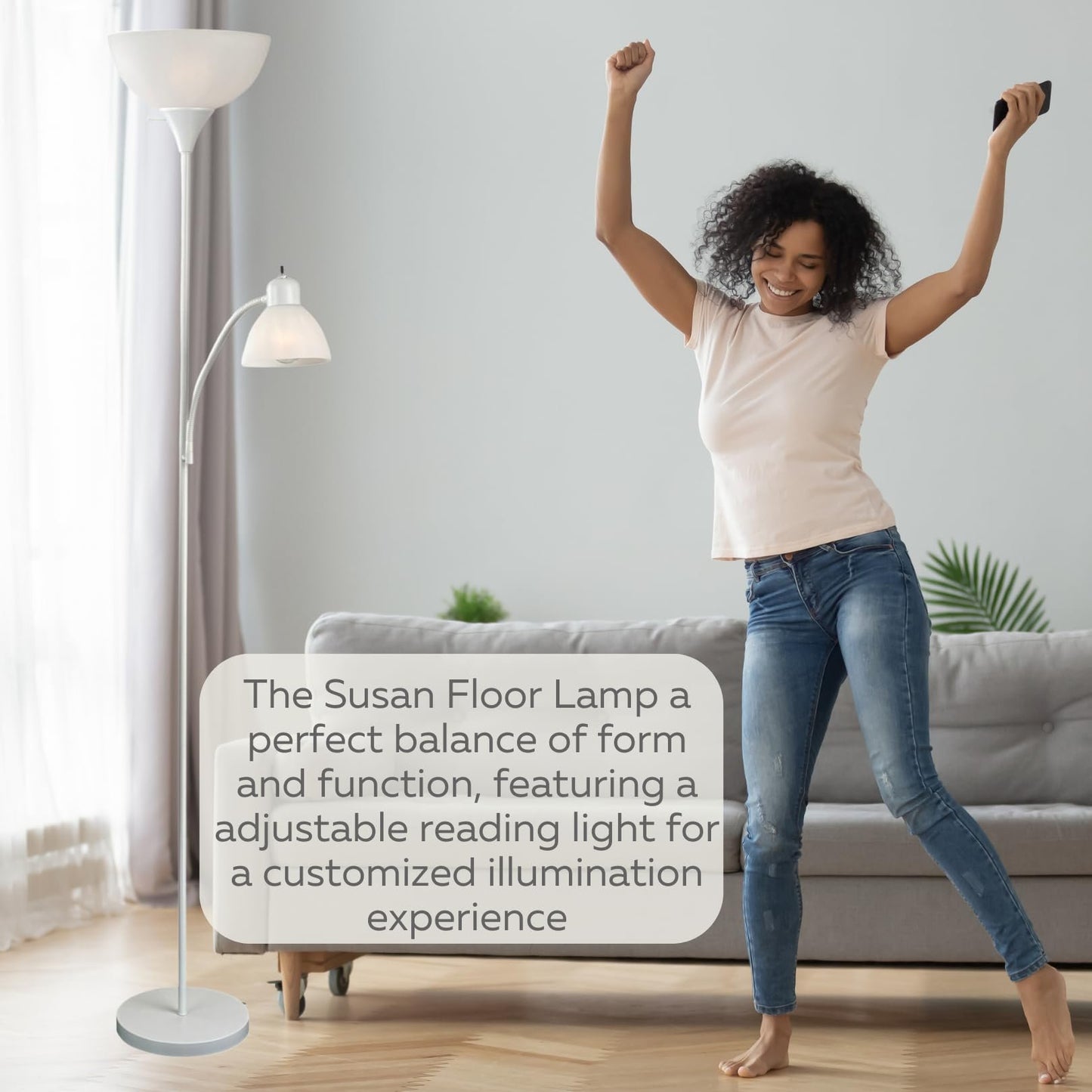 Susan Adjustable Floor Lamp With White Shade And Side Reading Light