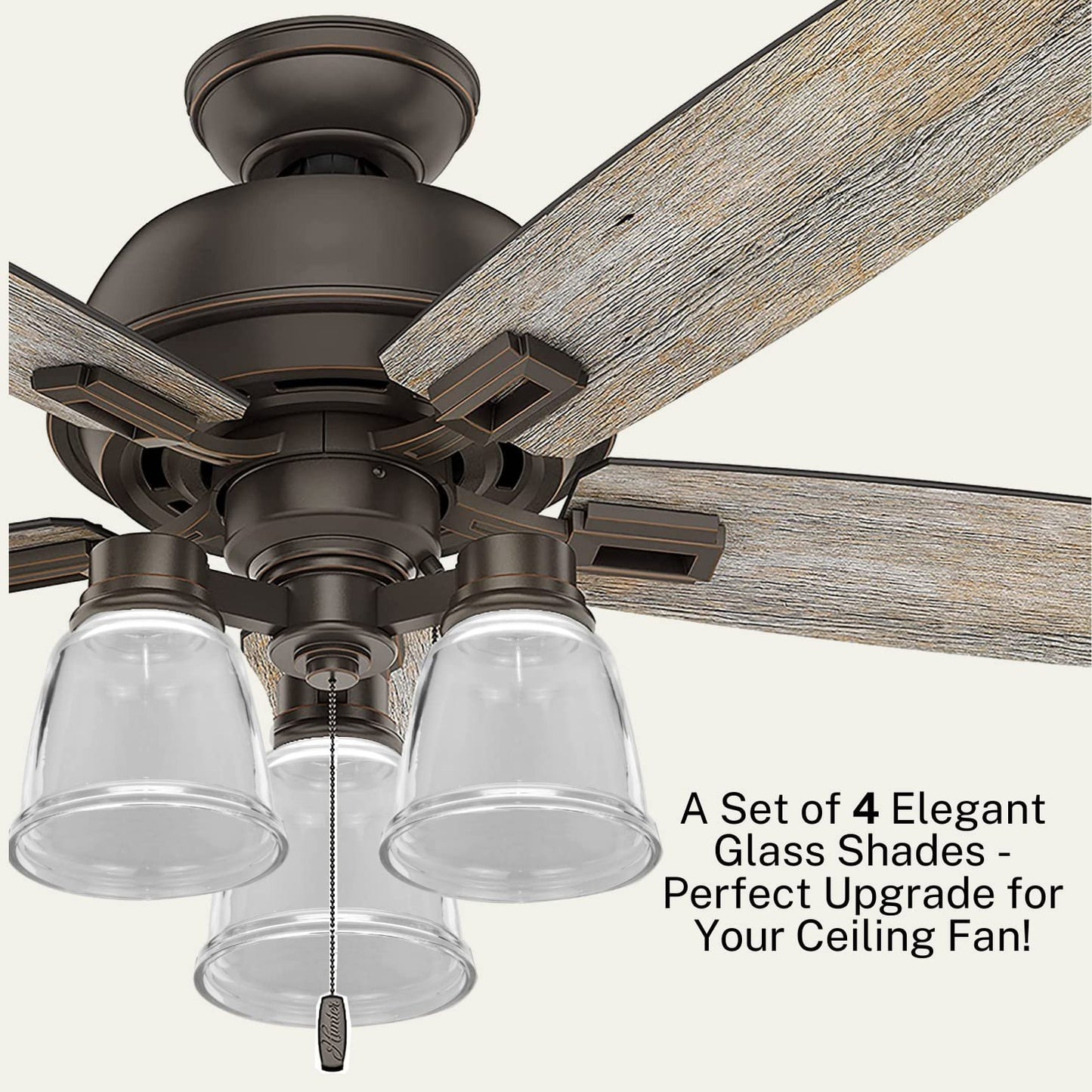 LIGHTACCENTS Ceiling Fan Light Covers For Ceiling Fan Light Kit - Clear Wave Glass Shade Lamp Replacement Kit For Ceiling Fan Light Kits. Clear Glass Shade (4-pack)