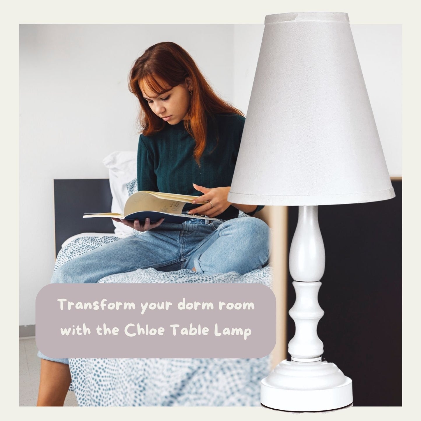 Chloe Bedside Table Lamp / Bedroom Light with Fabric Bell Shade