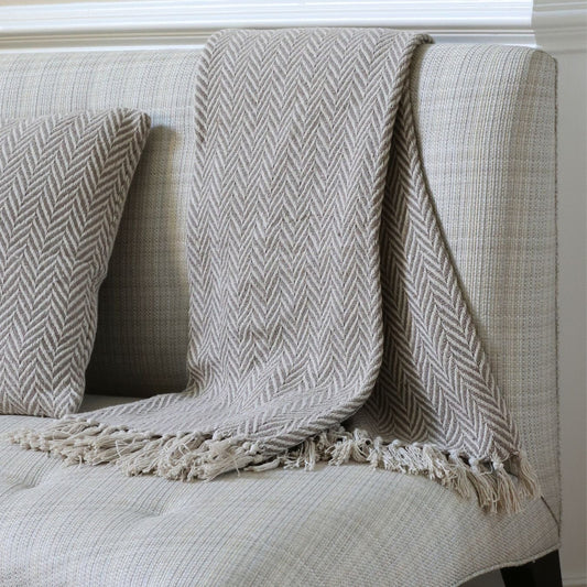 DECOR WORKS Luxurious Boho Throw Blanket Elegant, Soft Knitted Herringbone Couch Throw, Versatile 48x60, Perfect for Cozy Evenings, in Stylish Grey & Calming Blue Options