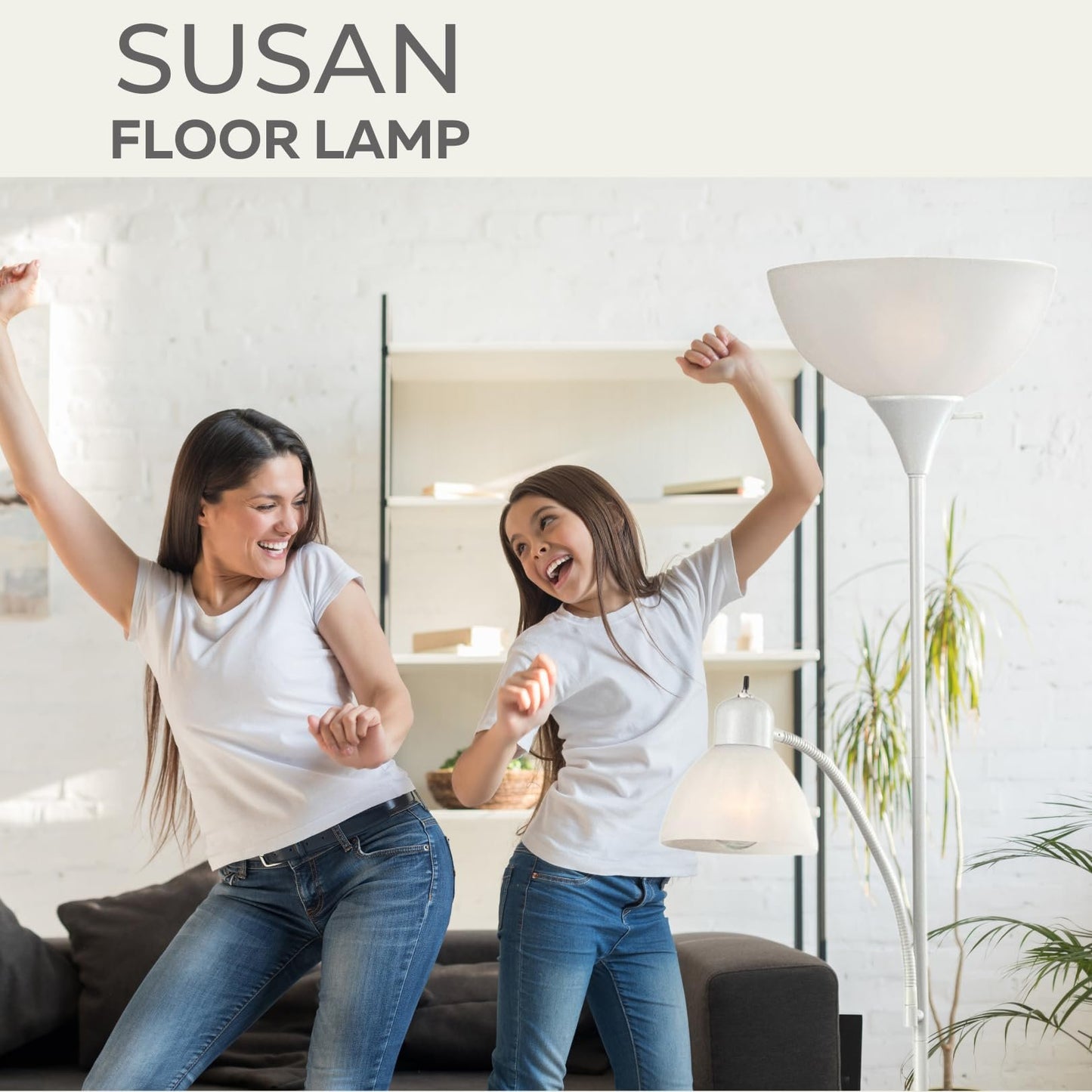 Susan Adjustable Floor Lamp With White Shade And Side Reading Light