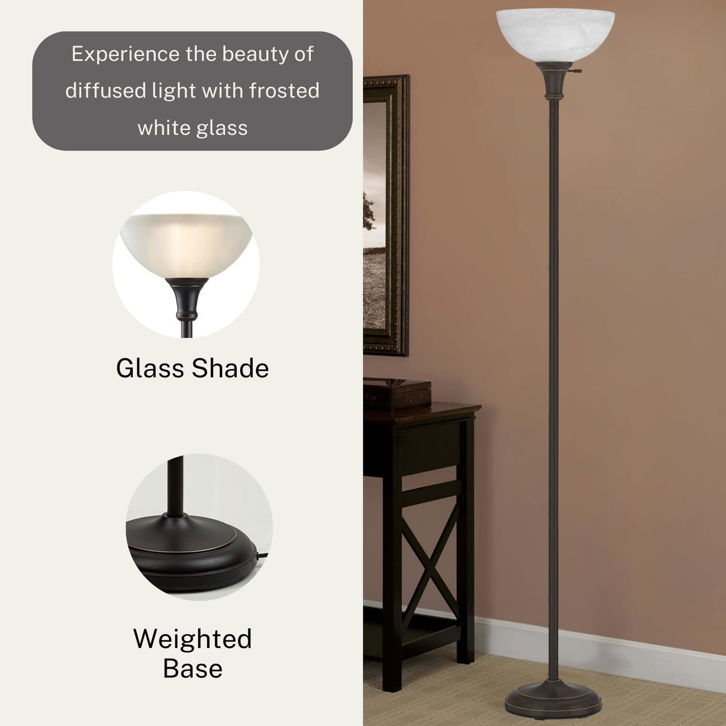 Threshold Bronze Floor Lamp, 72'' Torchiere with Glass Shade