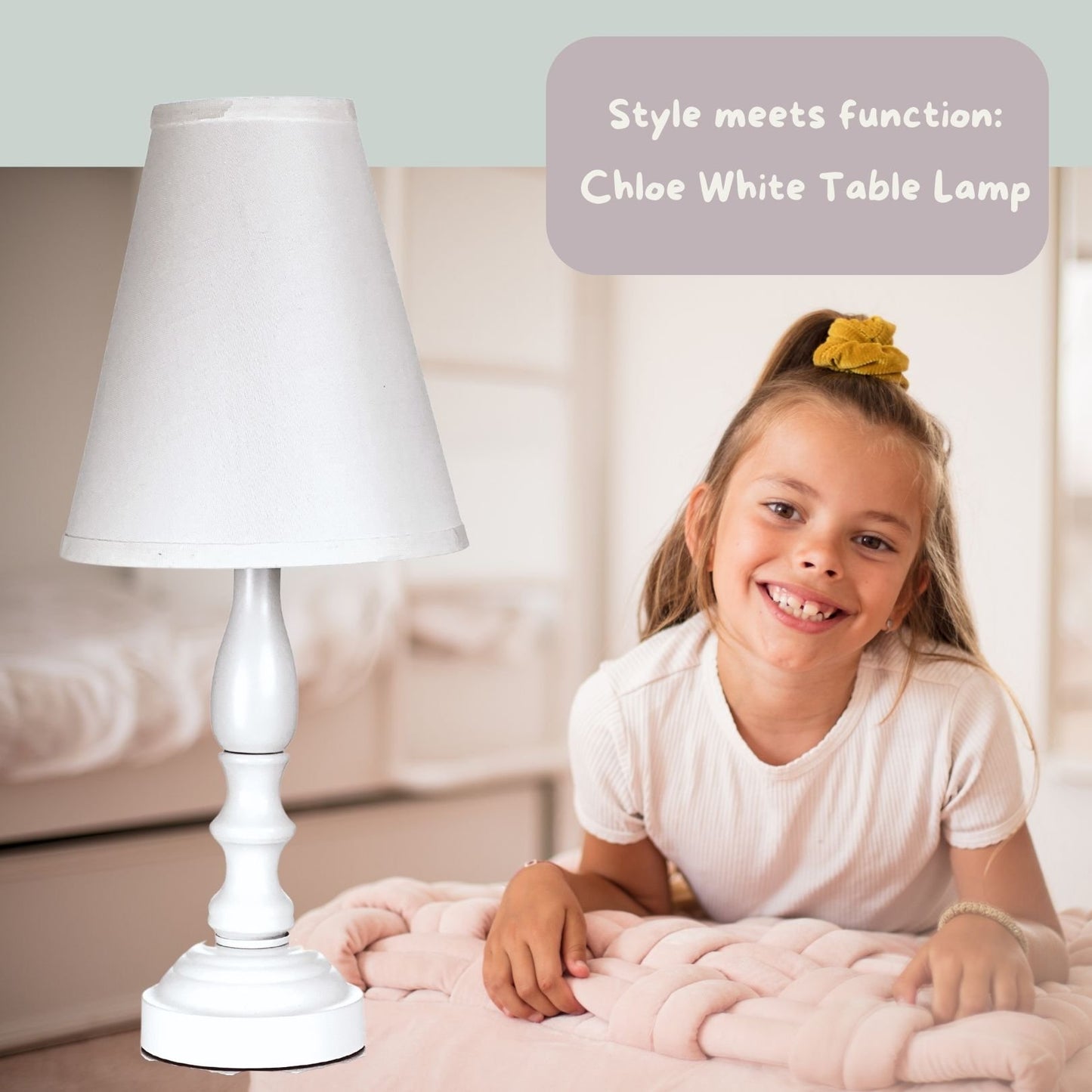 Chloe Bedside Table Lamp / Bedroom Light with Fabric Bell Shade