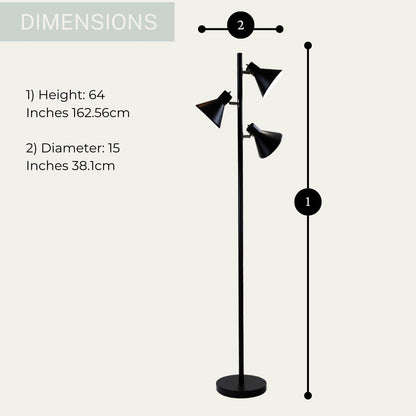 Dorm 3 Light Floor Lamp with 3 Adjustable Reading Room Lights by Lightaccents - Tree Style Standing Lamp with Adjustable Lights - Floor Standing Pole Light - Living Room Lamp (Brushed Nickel)