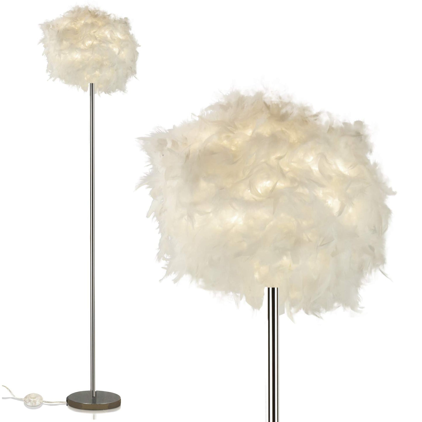 Feather Floor Lamp for Girls Bedroom Decor - Chic Faux Ostrich Shade with Polished Chrome Finish