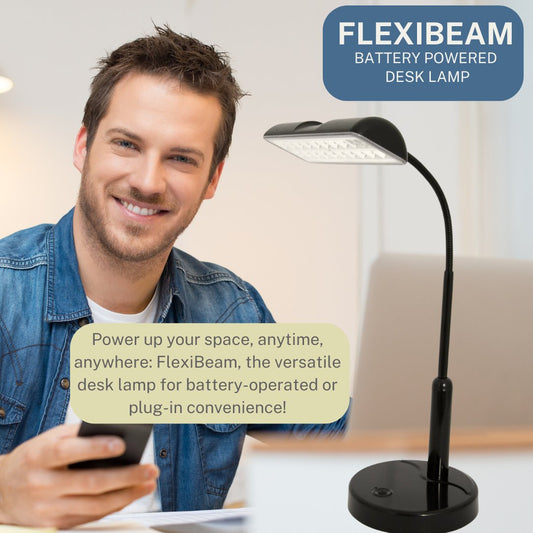 Desk Lamp Battery Operated LED Cordless Lamp - Battery Powered Lamp - Battery Operated Desk Lamp - Table Lamp Super Bright LEDs Adjustable Metal Neck Black